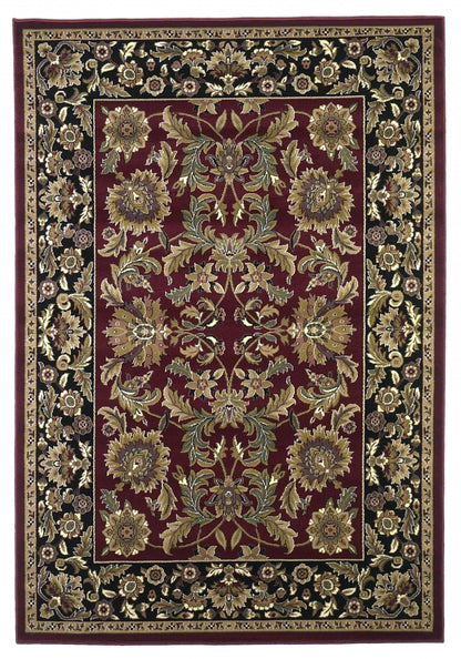5' X 8' Red Or Black Floral Bordered Area Rug