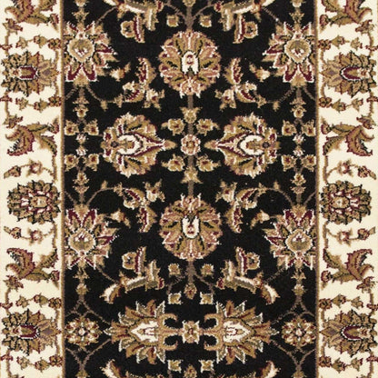 10'X13' Black Ivory Machine Woven Floral Traditional Indoor Area Rug