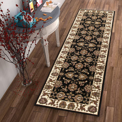 10'X13' Black Ivory Machine Woven Floral Traditional Indoor Area Rug