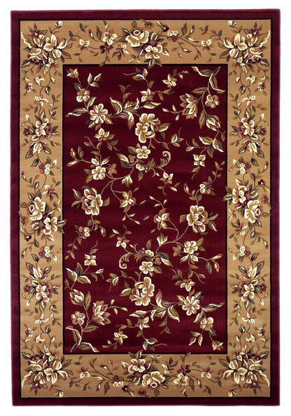 Red And Beige Octagon Floral Vines Area Rug