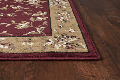 Red And Beige Octagon Floral Vines Area Rug