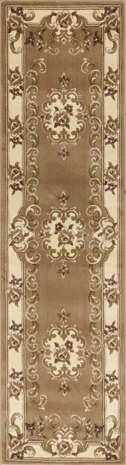 8'X11' Beige Ivory Machine Woven Hand Carved Floral Medallion Indoor Area Rug