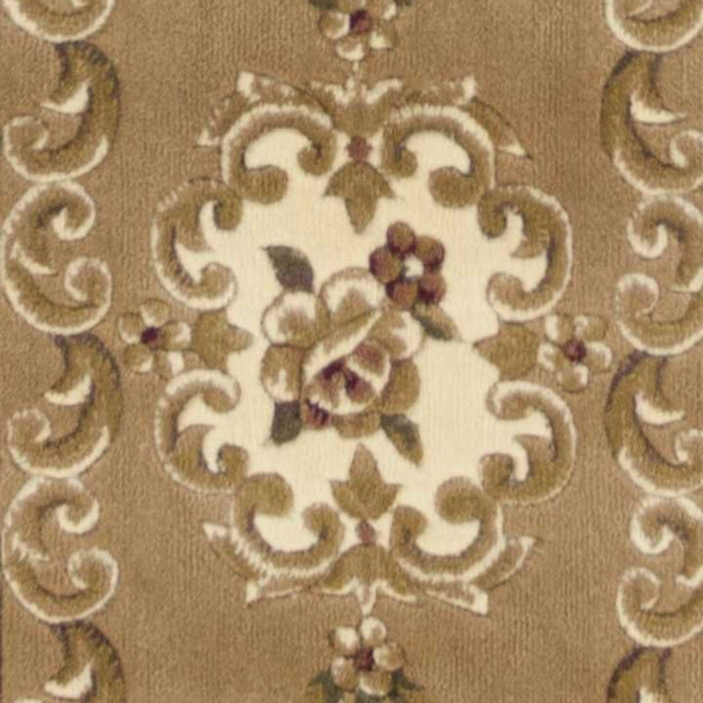 8'X11' Beige Ivory Machine Woven Hand Carved Floral Medallion Indoor Area Rug
