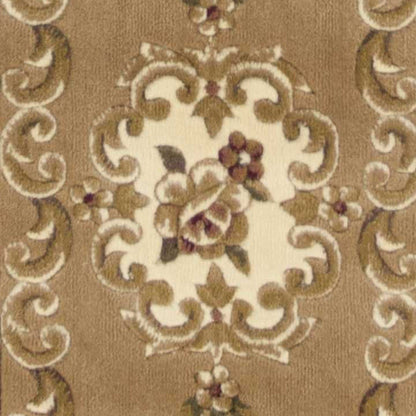 8'X11' Beige Ivory Machine Woven Hand Carved Floral Medallion Indoor Area Rug