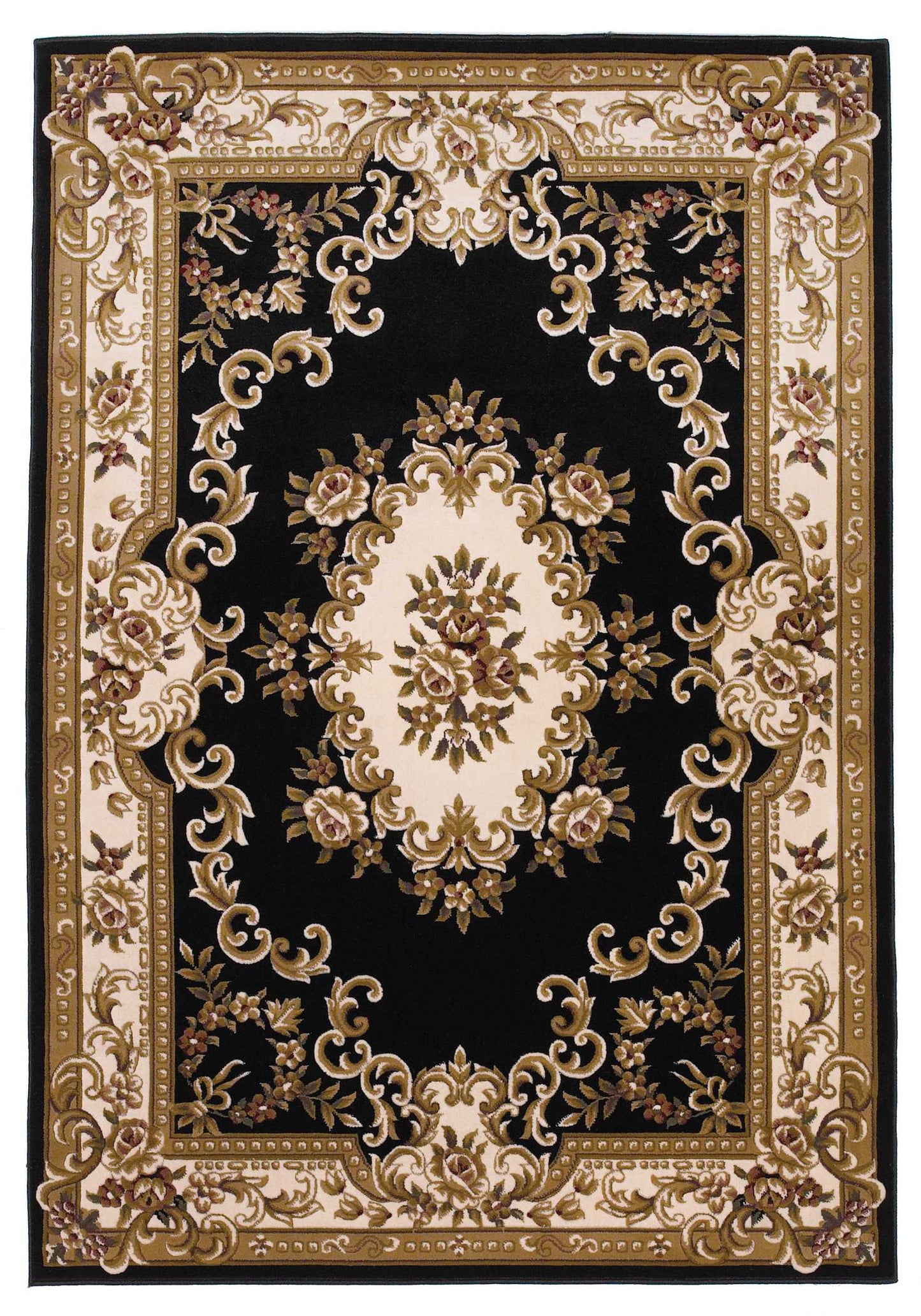 7' Round Black Or Ivory Floral Bordered Indoor Area Rug