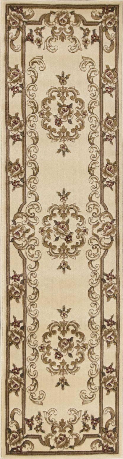 8'X11' Ivory Machine Woven Hand Carved Floral Medallion Indoor Area Rug