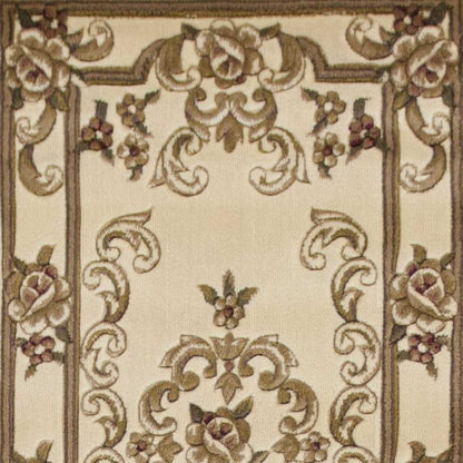 8'X11' Ivory Machine Woven Hand Carved Floral Medallion Indoor Area Rug