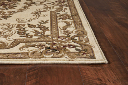 8'X11' Ivory Machine Woven Hand Carved Floral Medallion Indoor Area Rug