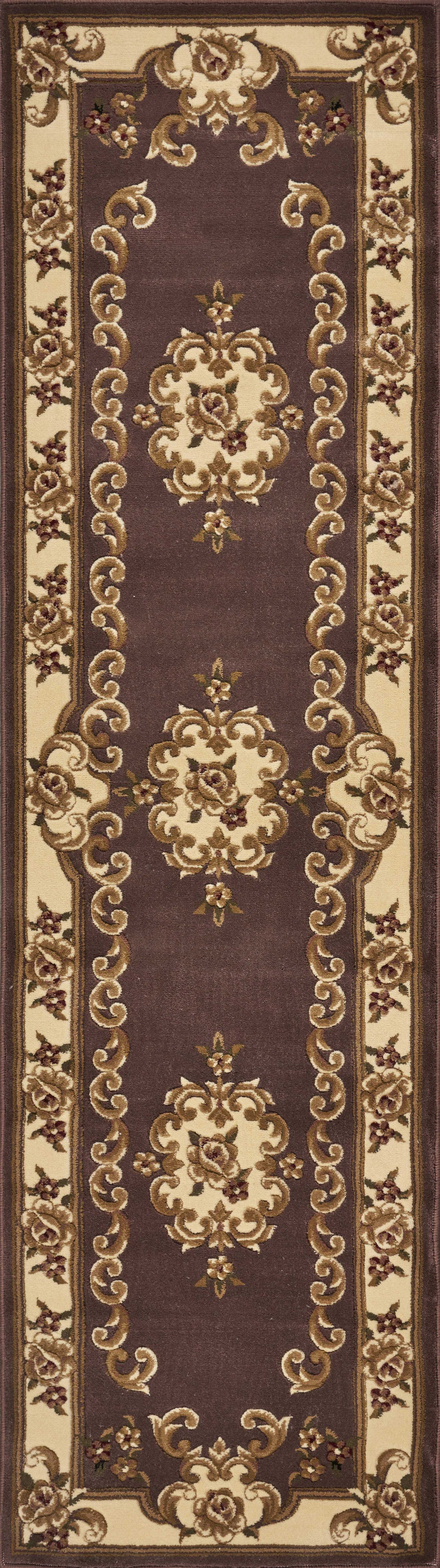 8'X11' Plum Ivory Machine Woven Hand Carved Floral Medallion Indoor Area Rug