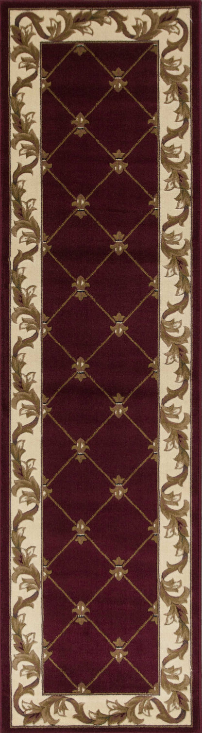 2'X3' Red Machine Woven Hand Carved Fleur De Lis Indoor Accent Rug