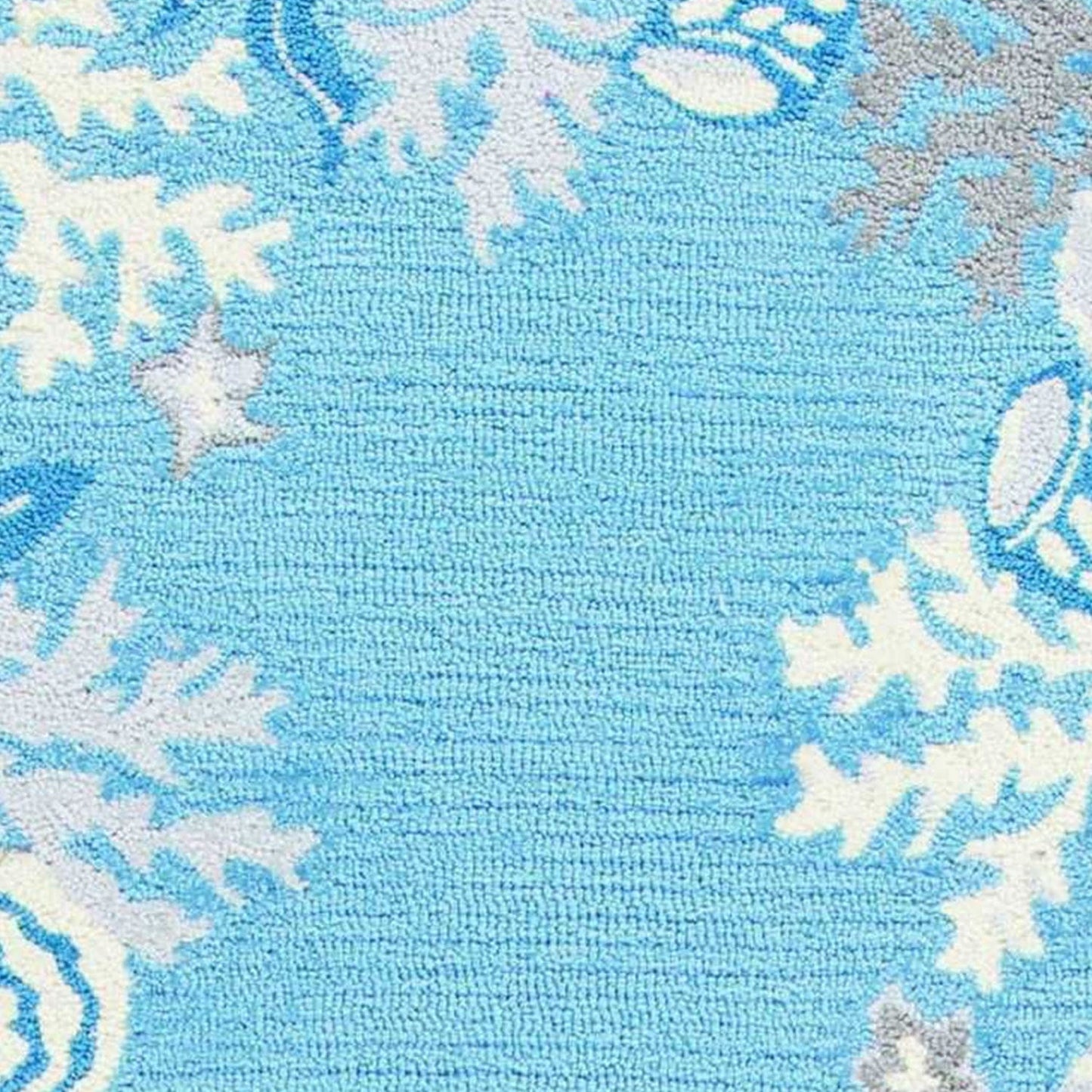 8'X10' Sea Blue Hand Hooked Bordered Coral Reef Indoor Area Rug