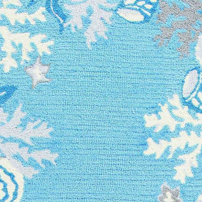 8'X10' Sea Blue Hand Hooked Bordered Coral Reef Indoor Area Rug