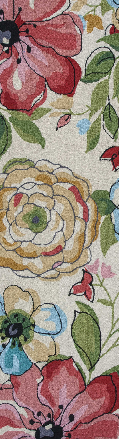 8'X10' Sand Beige Hand Hooked Oversized Floral Indoor Area Rug