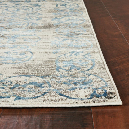 5' X 8' Ivory And Blue Floral Vines Area Rug