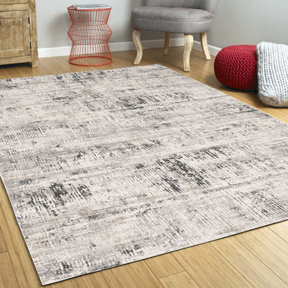 8'X11' Ivory Silver Machine Woven Abstract Scratch Indoor Area Rug