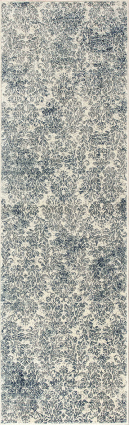 8'X11' Ivory Blue Machine Woven Damask Indoor Area Rug