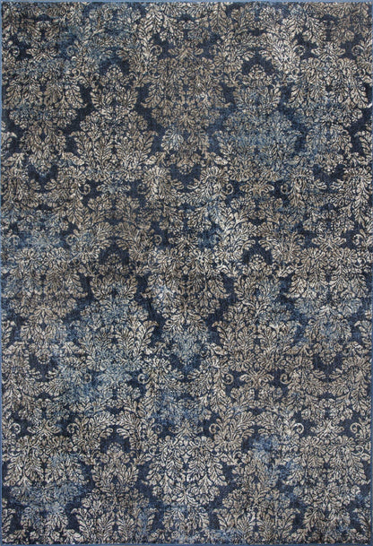 8'X11' Slate Blue Machine Woven Damask Indoor Area Rug