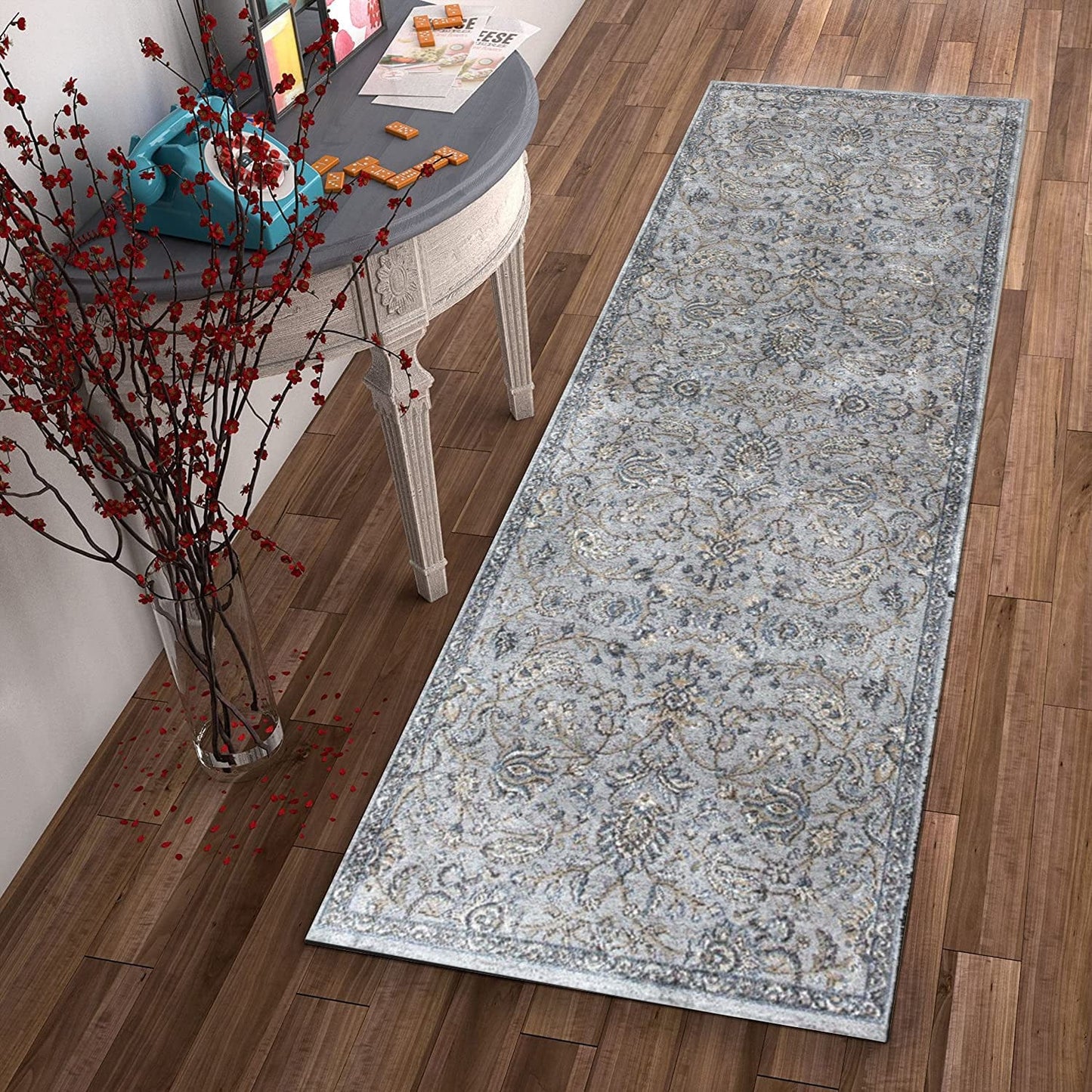 3'X5' Silver Blue Machine Woven Paisley Indoor Area Rug