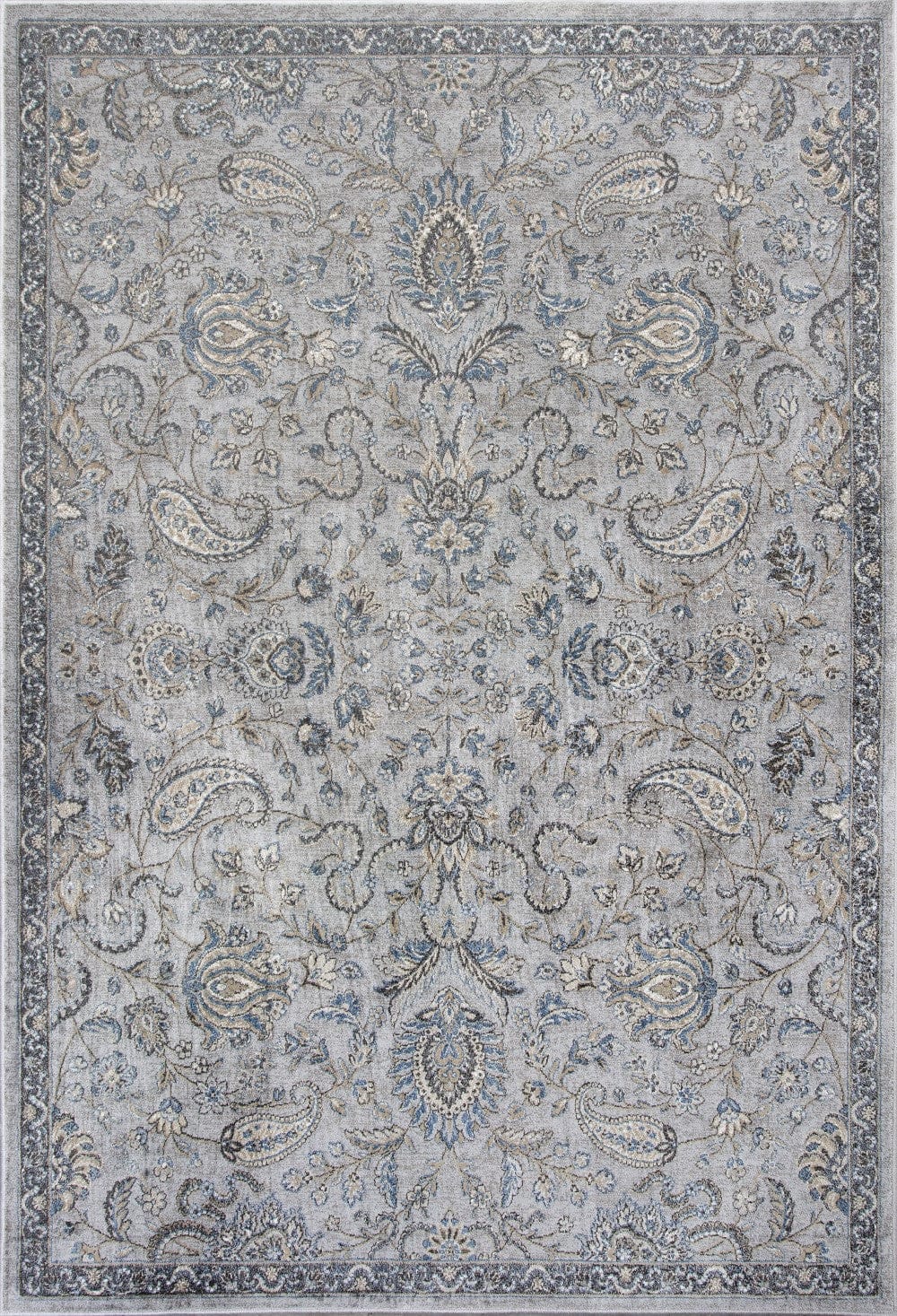 3'X5' Silver Blue Machine Woven Paisley Indoor Area Rug
