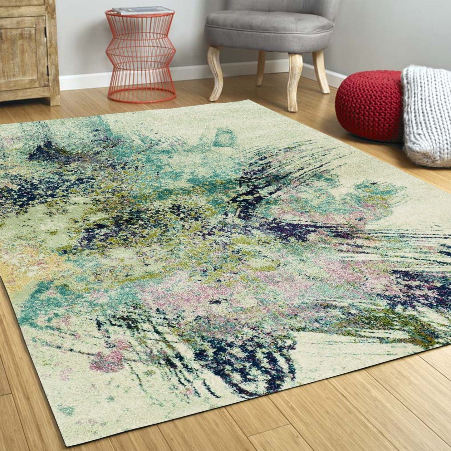3'X5' Ivory Machine Woven Abstract Splatter Indoor Area Rug