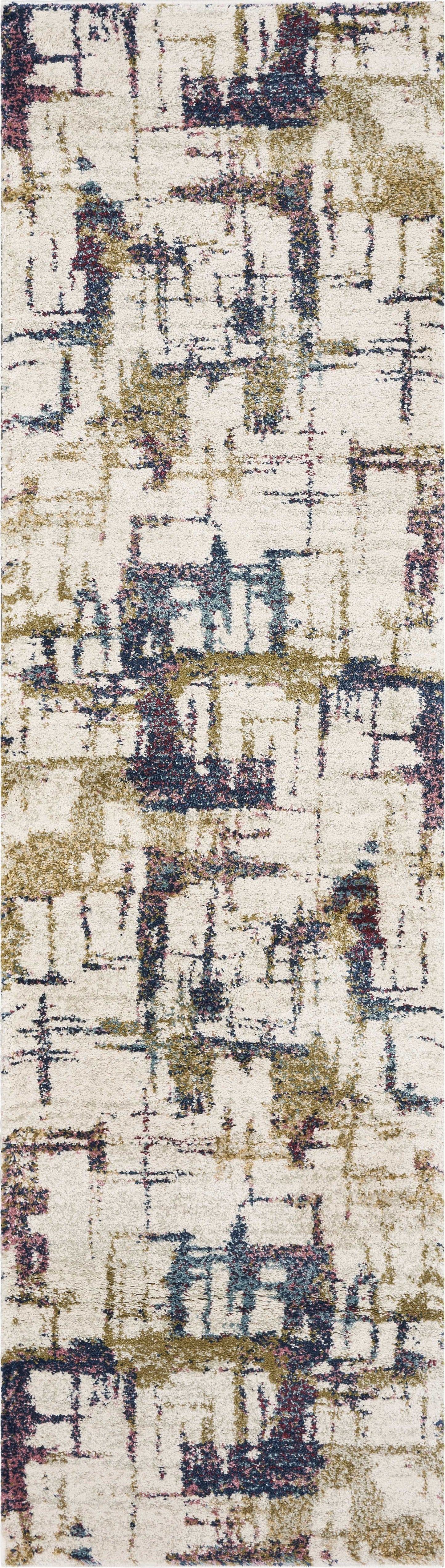 8'X10' Ivory Machine Woven Abstract Brushstrokes Indoor Area Rug