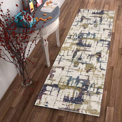 8'X10' Ivory Machine Woven Abstract Brushstrokes Indoor Area Rug