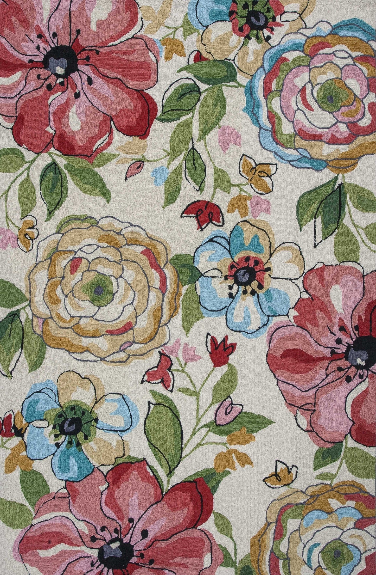 8'X10' Sand Beige Hand Hooked Oversized Floral Indoor Area Rug