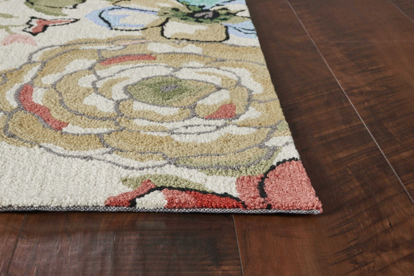8'X10' Sand Beige Hand Hooked Oversized Floral Indoor Area Rug