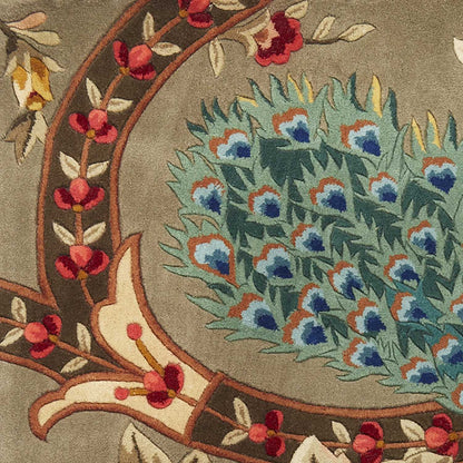 2' X 4' Sage Floral Peacock Wool Area Rug