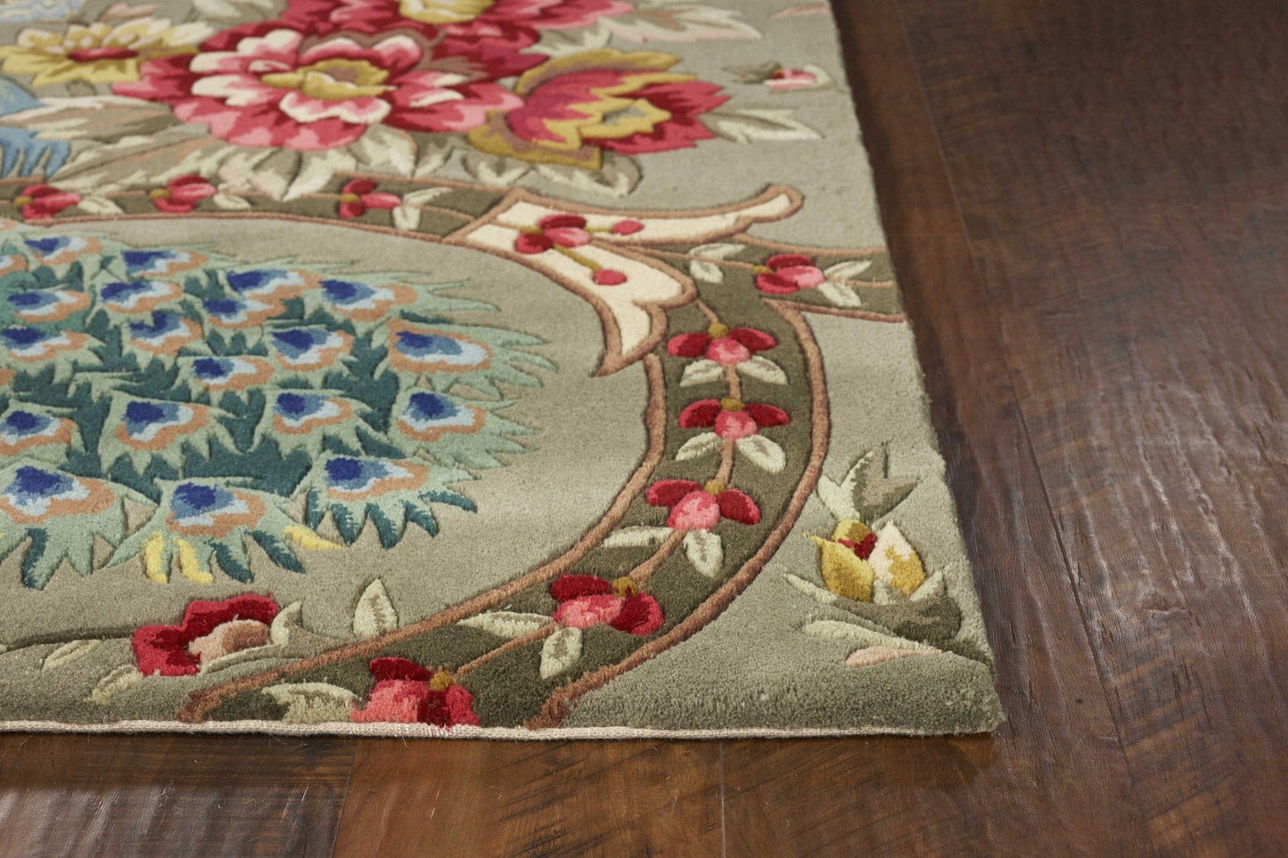 2' X 4' Sage Floral Peacock Wool Area Rug