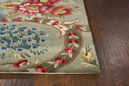 2' X 4' Sage Floral Peacock Wool Area Rug