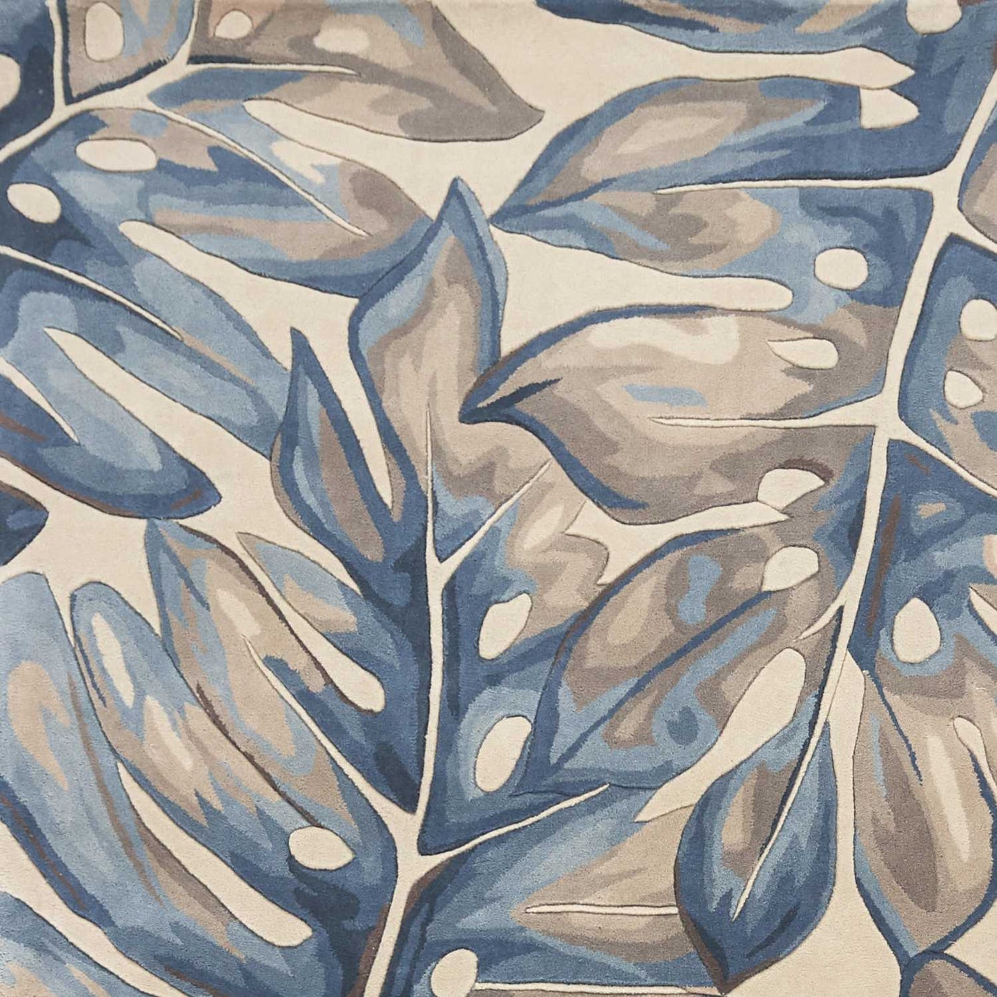 3'X4' Blue Hand Tufted Oversized Tropical Leaves Indoor Area Rug