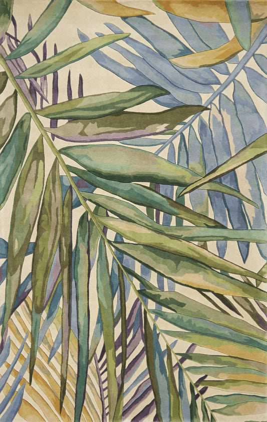 2' X 4' Multicolor Leaves Wool Area Rug