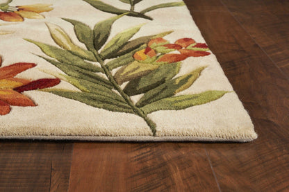 3' X 5' Ivory Tropical Leaves Wool Indoor Area Rug