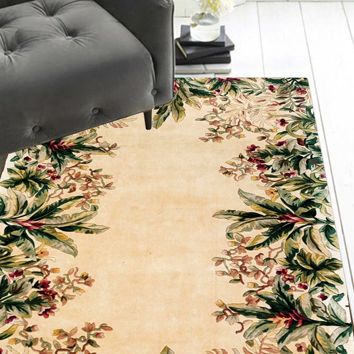 9' X 13' Ivory Wool Floral Hand Tufted Area Rug
