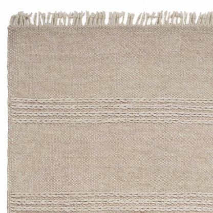 5' X 8' Natural Plain Wool Indoor Area Rug With Fringe