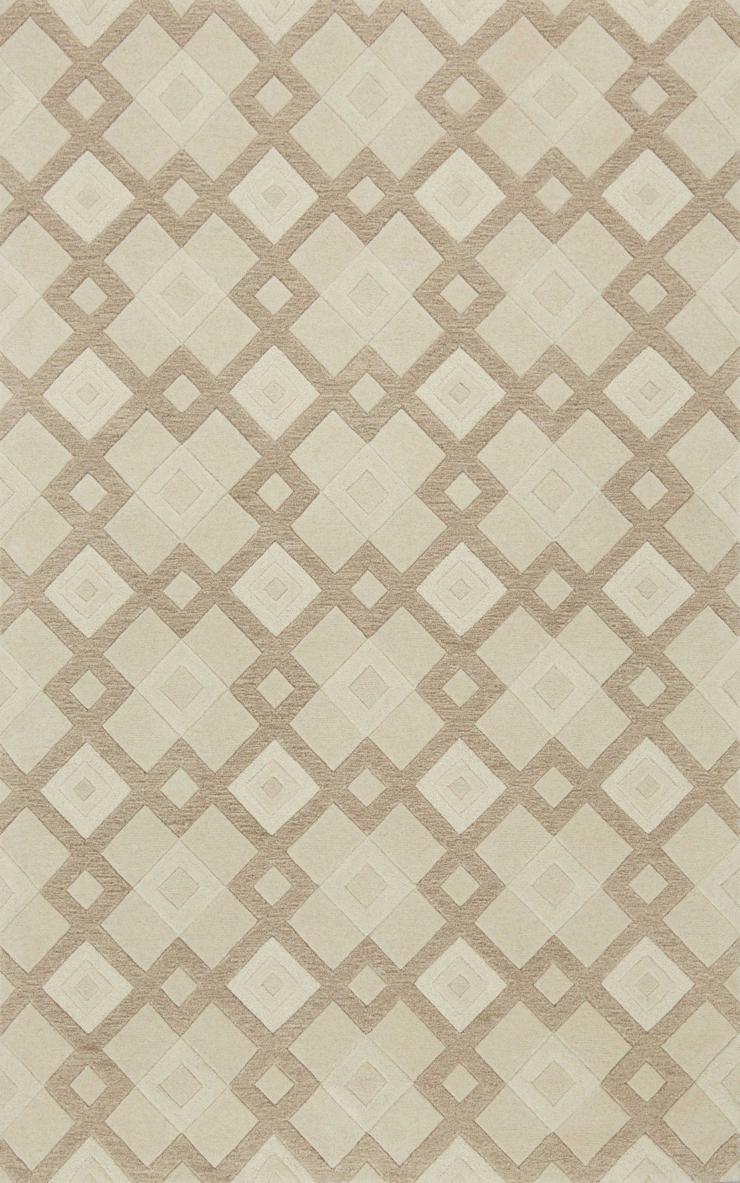 8'X11' Ivory Hand Tufted Geometric Diamond Pattern Indoor Area Rug