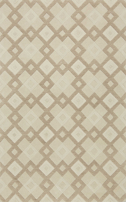 8'X11' Ivory Hand Tufted Geometric Diamond Pattern Indoor Area Rug