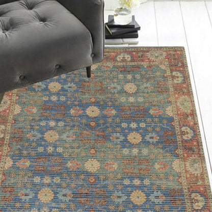 5'X7' Blue Red Hand Woven Floral Traditional Indoor Area Rug