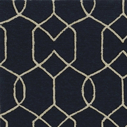 5' X 7' Navy Geometric Trellis Uv Treated Indoor Area Rug