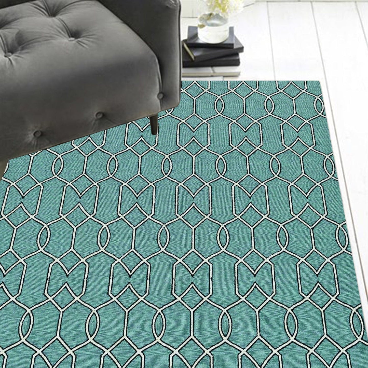 5' X 7' Spa Geometric Trellis Uv Treated Indoor Area Rug