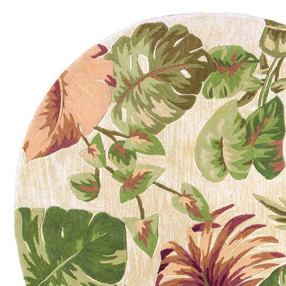 5'X8' Beige Hand Tufted Tropical Leaves Indoor Area Rug