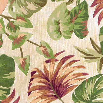 5'X8' Beige Hand Tufted Tropical Leaves Indoor Area Rug