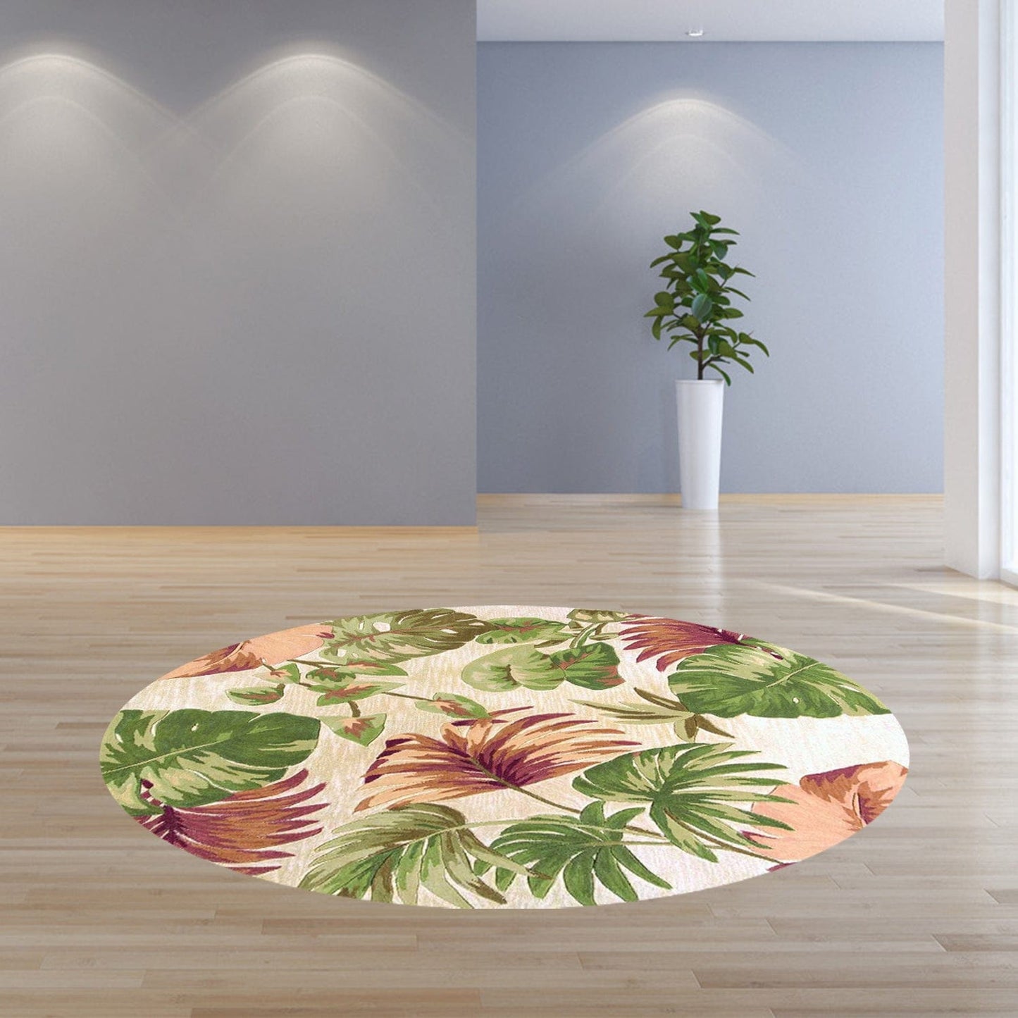 5'X8' Beige Hand Tufted Tropical Leaves Indoor Area Rug