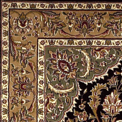 10'X13' Black Beige Machine Woven Floral Medallion Indoor Area Rug