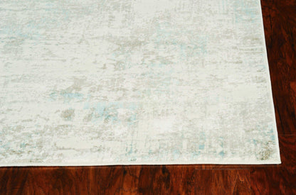 8' X 13'  Extra Soft Geometric Design Ivory And Blue Area Rug