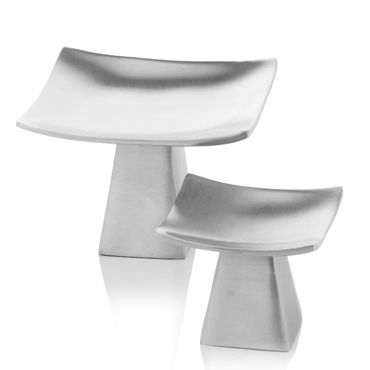 Set Of 2 Mod Matte Silver Pedestal Candle Holders
