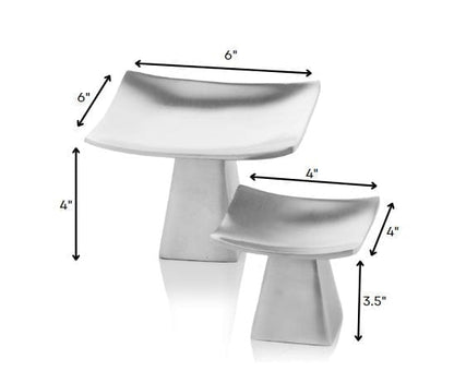 Set Of 2 Mod Matte Silver Pedestal Candle Holders