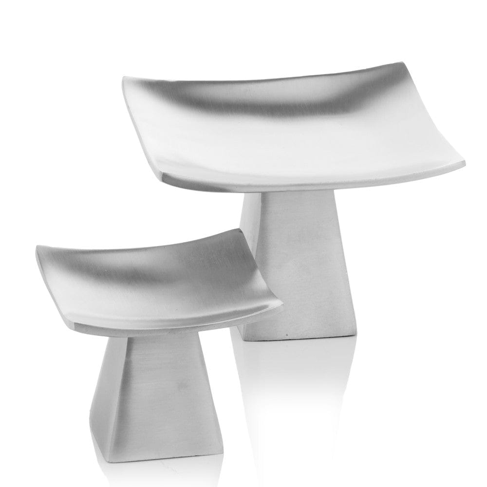 Set Of 2 Mod Matte Silver Pedestal Candle Holders