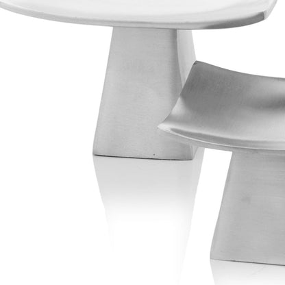 Set Of 2 Mod Matte Silver Pedestal Candle Holders